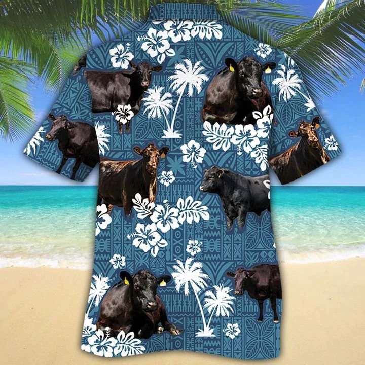 Black Angus Cattle Lovers Blue Tribal Trendy Hawaiian Shirt, Trendy Hawaiian Shirts For Men, Women