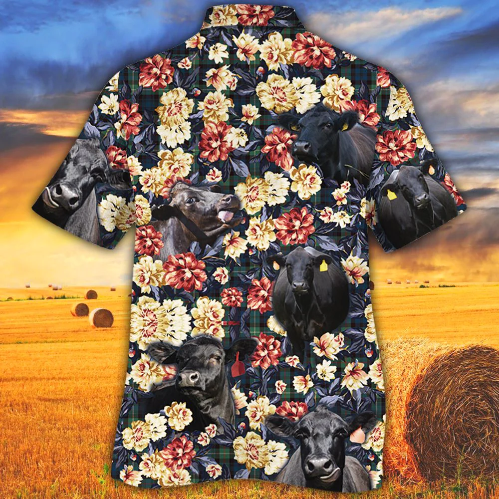 Black Angus Cattle Lovers Green Plaid Pattern Trendy Hawaiian Shirt, Cow Trendy Hawaiian Shirt For Summer Gifts