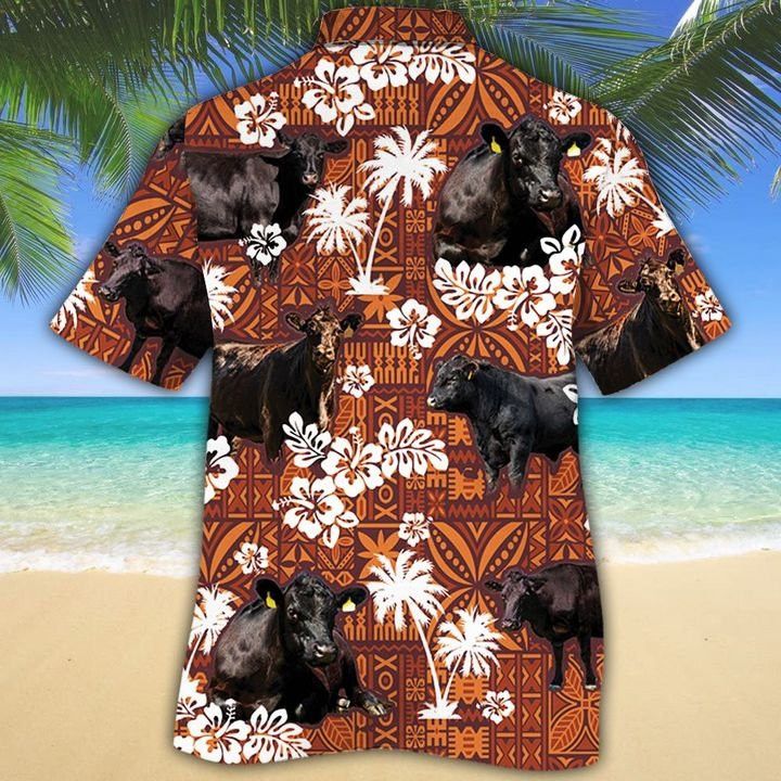 Black Angus Cattle Lovers Red Tribal Trendy Hawaiian Shirt, Cow Trendy Hawaiian Shirt For Summer Gifts