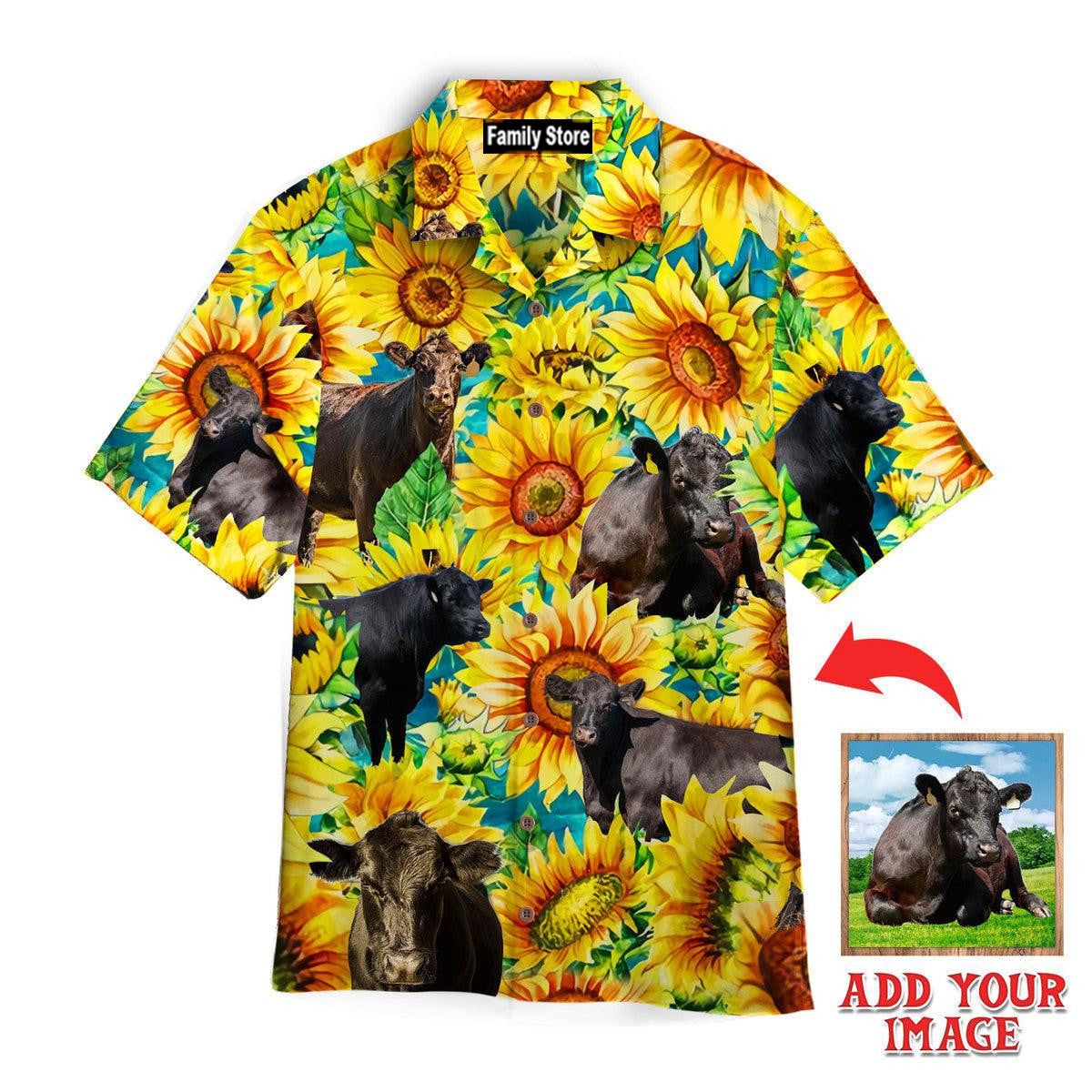 Black Angus Cattle Lovers Sunflower Watercolor Custom Hawaiian Shirt Black Angus Cattle Lovers Sunflower Watercolor Custom Hawaiian Shirt