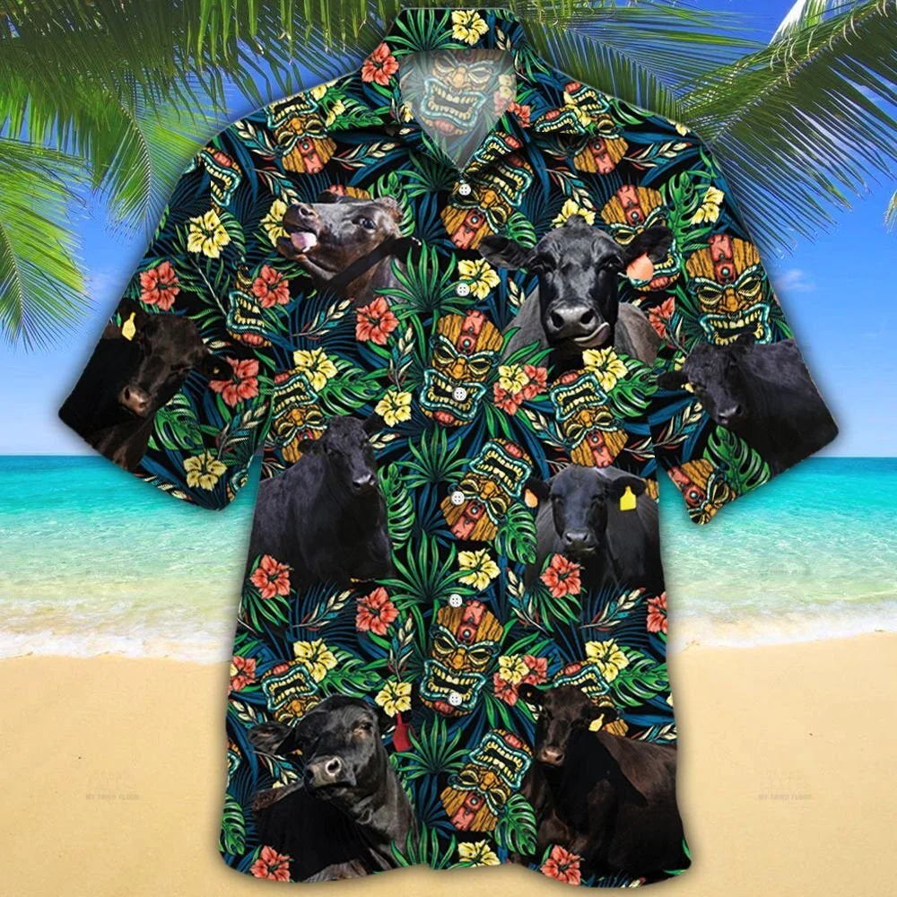 Black Angus Cattle Lovers Tribal Tiki Mask Trendy Hawaiian Shirt Black Angus Cattle Lovers Tribal Tiki Mask Trendy Hawaiian Shirt