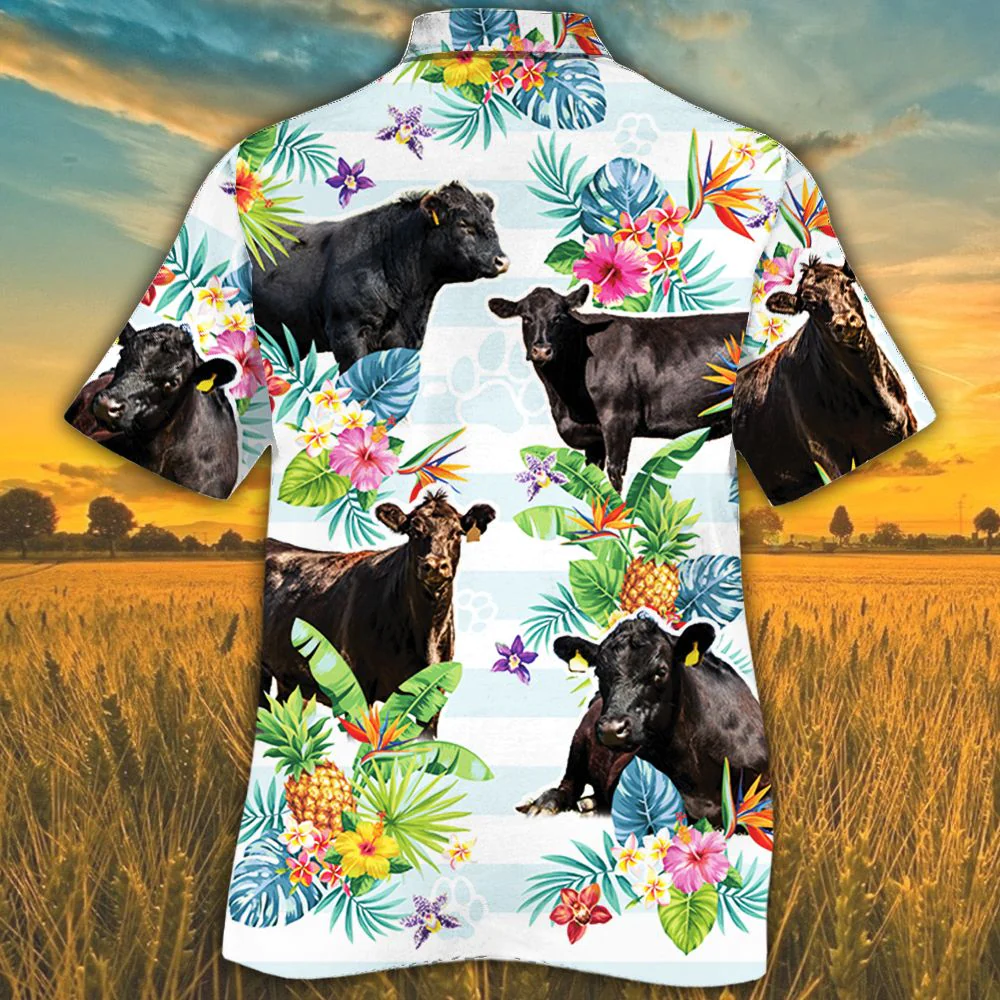 Black Angus Cattle Lovers Tropical Flower Trendy Hawaiian Shirt, Cow Trendy Hawaiian Shirt For Summer Gifts