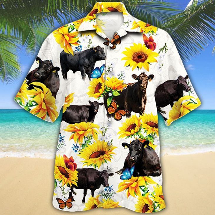 Black Angus Cattle Sunflower Trendy Hawaiian Shirt, Cow Trendy Hawaiian Shirt For Men, Women Black Angus Cattle Sunflower Trendy Hawaiian Shirt, Cow Trendy Hawaiian Shirt For Men, Women