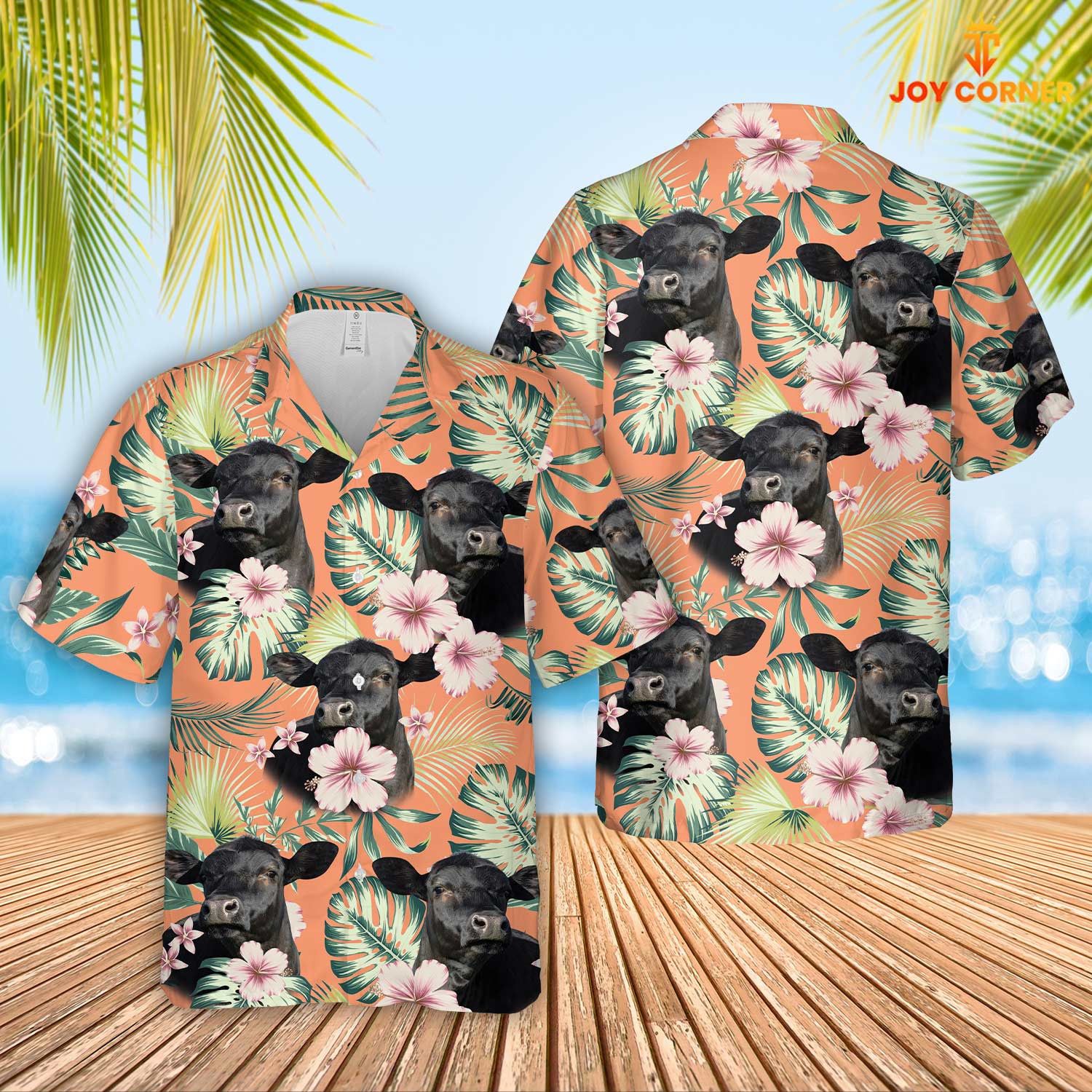 Black Angus Celebrating Summertime Hawaiian Shirt Vibrant Floral