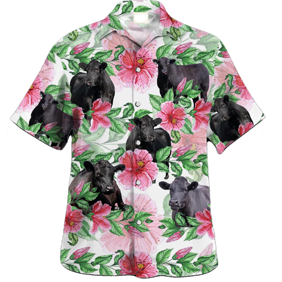 Black Angus Cow Trendy Hawaiian Shirt, Farmer Trendy Hawaiian Shirts, Summer Tropical Shirts, Gift For Him, Funny Trendy Hawaiian Shirts