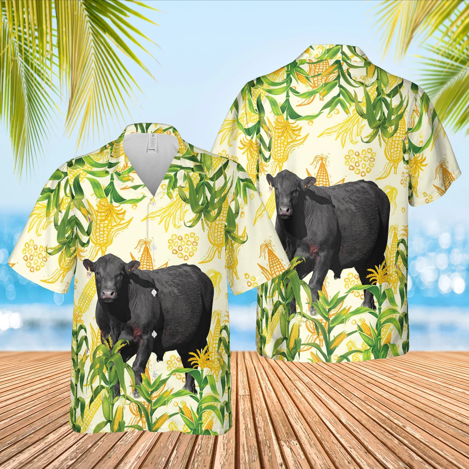 Black Angus Design 3D Hawaiian Shirt Corn Farm Inspiration