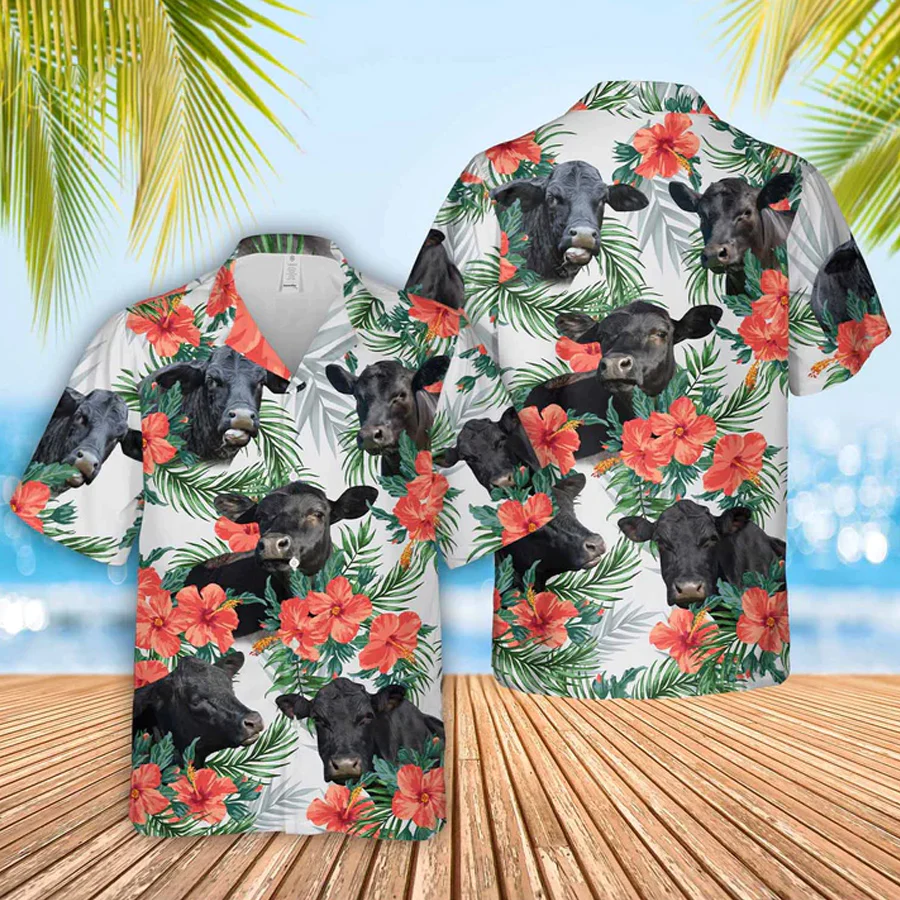Black Angus Hawaiian Flowers Trendy Hawaiian Shirt, Summer Gift For Men And Women