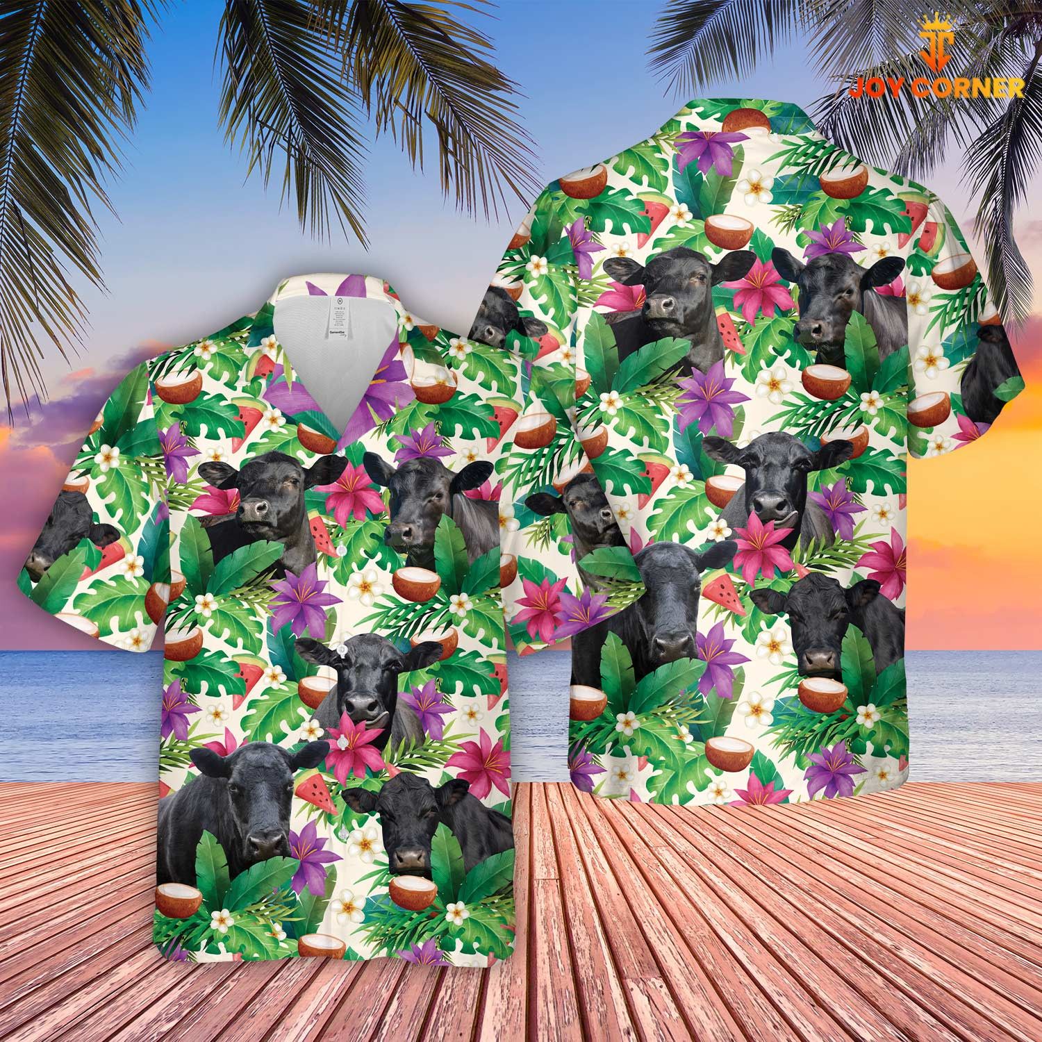 Black Angus Hawaiian Shirt Displaying Summertime Florals In 3D Premium Print