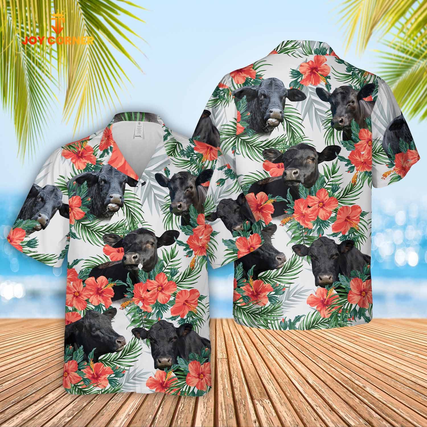 Black Angus Hawaiian Shirt With Vibrant Flower Embellishments