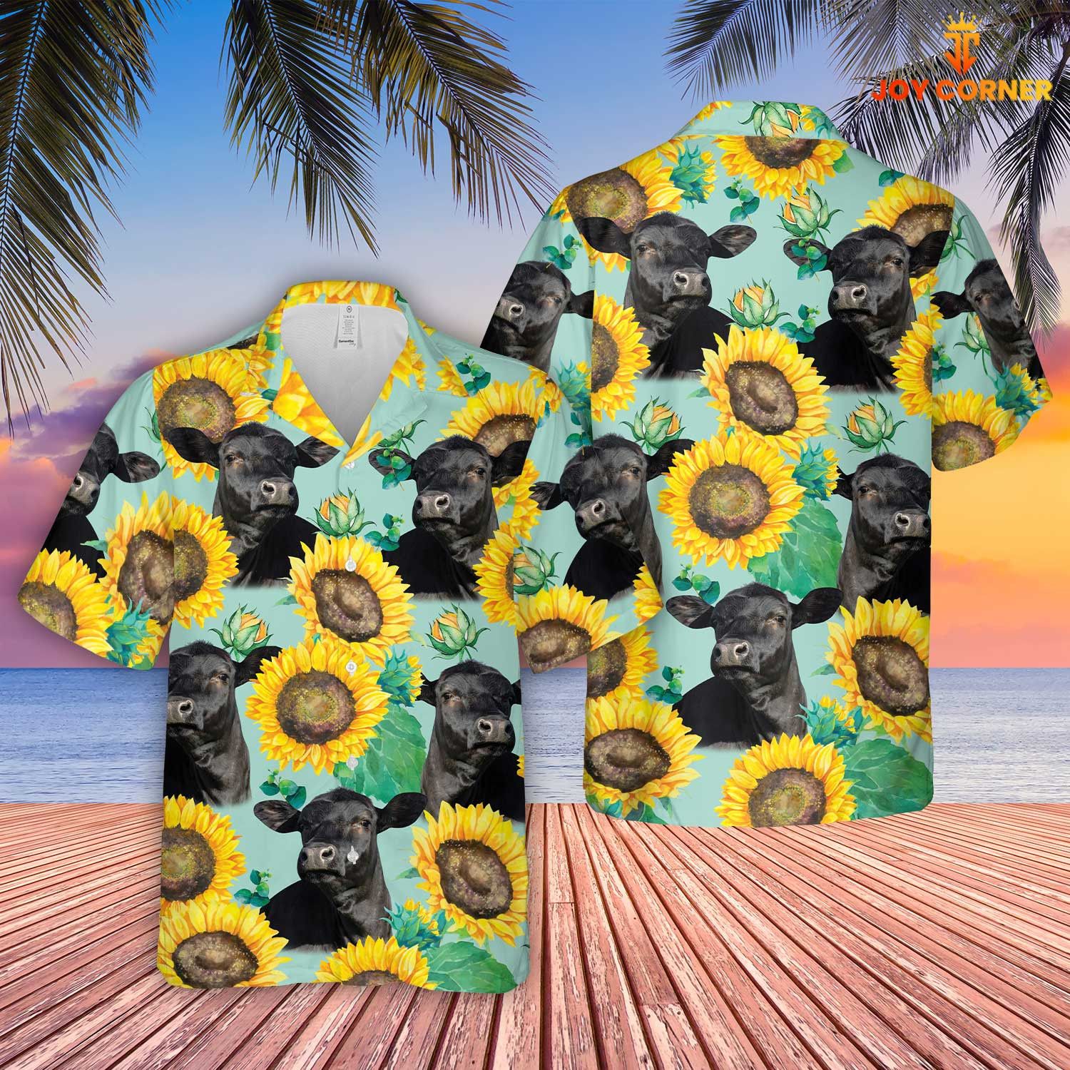 Black Angus Sunflower Embrace Farm Hawaiian Shirt Unique Design