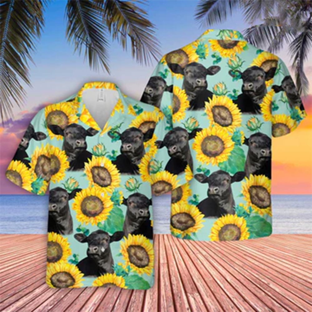Black Angus Sunflowers Floral Farm 3D Trendy Hawaiian Shirt