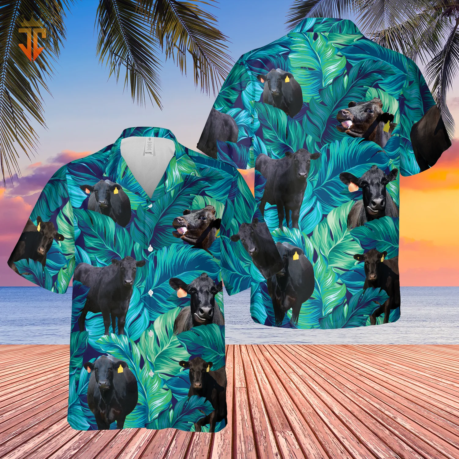 Black Angus Tropical Hawaiian Palm Leaves All Over Printed 3D Hawaiian Shirt