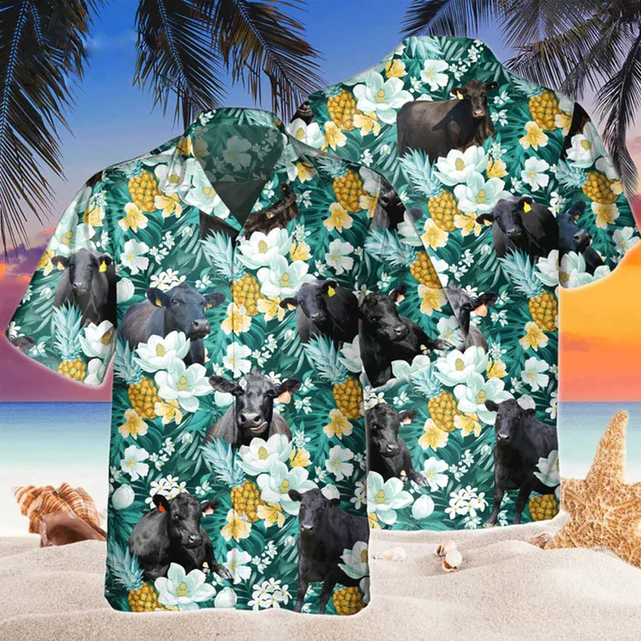 Black Angus Tropical Pineapple Fruit Trendy Hawaiian Shirt, Flowers Aloha Shirt For Cow Lovers Black Angus Tropical Pineapple Fruit Trendy Hawaiian Shirt, Flowers Aloha Shirt For Cow Lovers