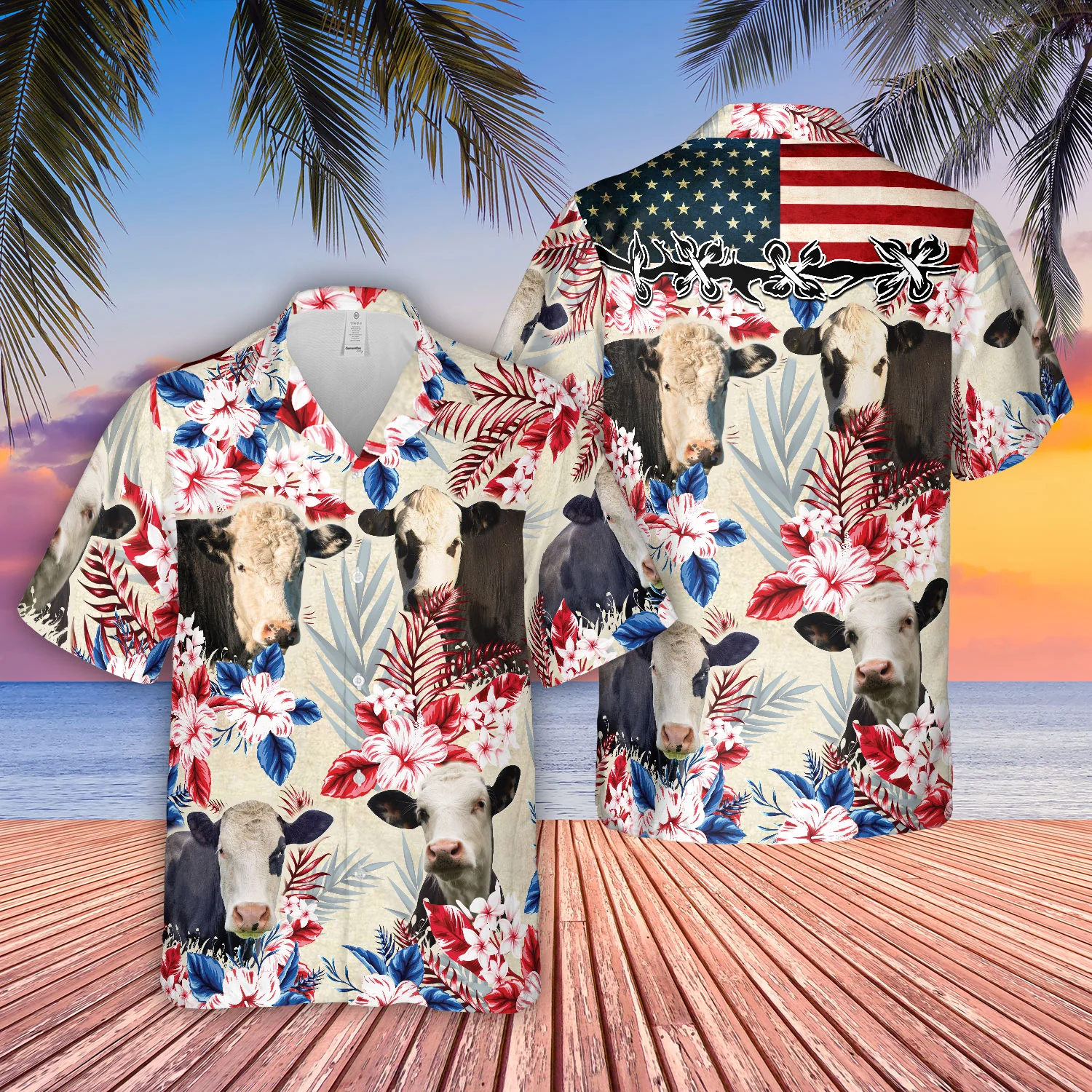 Black Baldy Beefalo Us Flag Pattern 3D Hawaiian Shirt Stylish Print