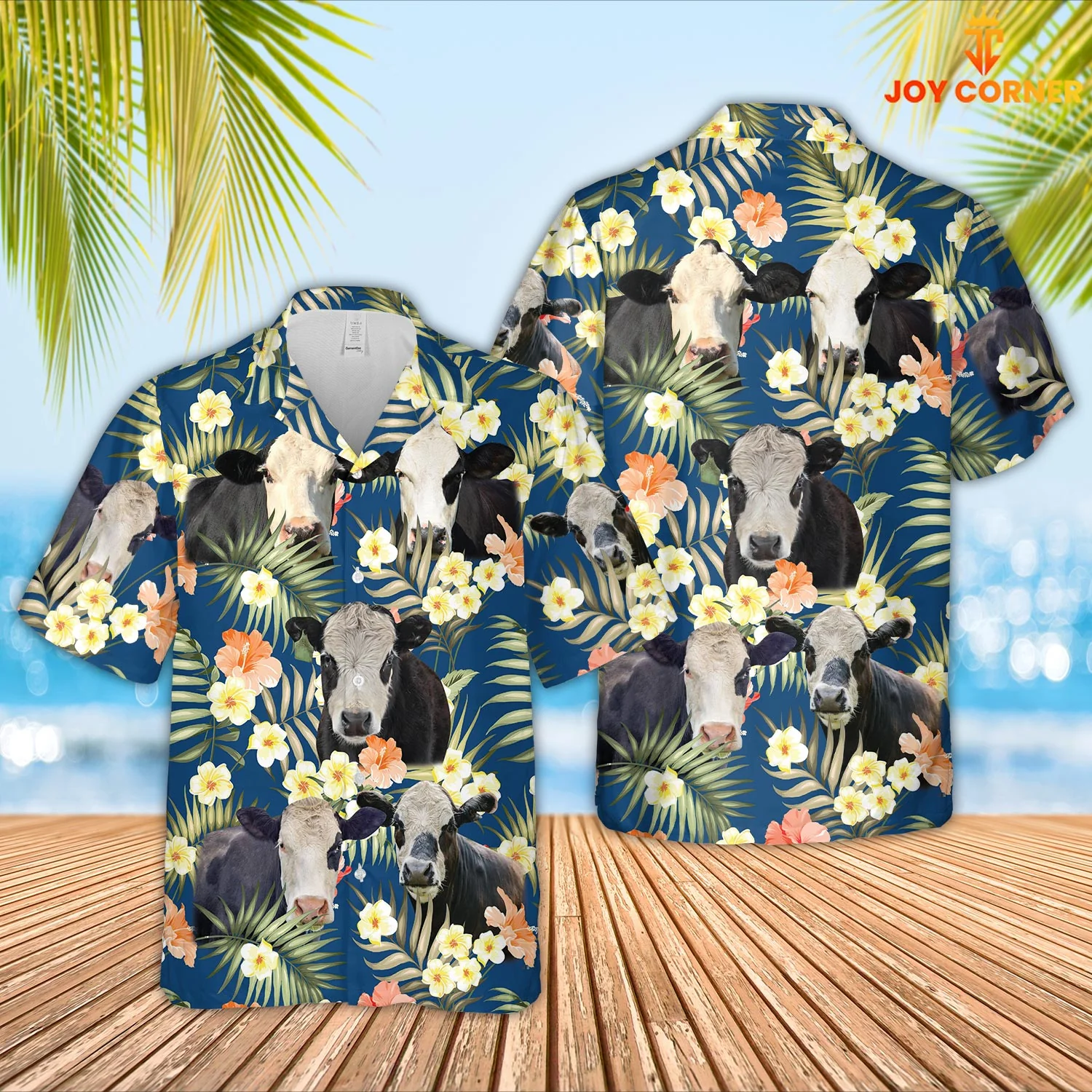 Black Baldy Breed Hawaiian Shirt Blue Florals Of Summertime In 3D Print Quality