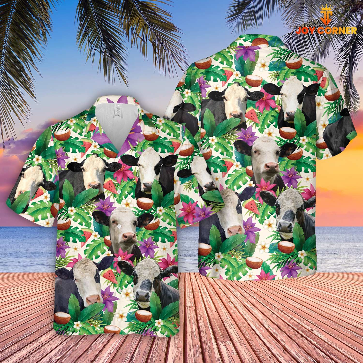Black Baldy Breed Hawaiian Shirt Showcasing Summertime Florals In 3D Print Design