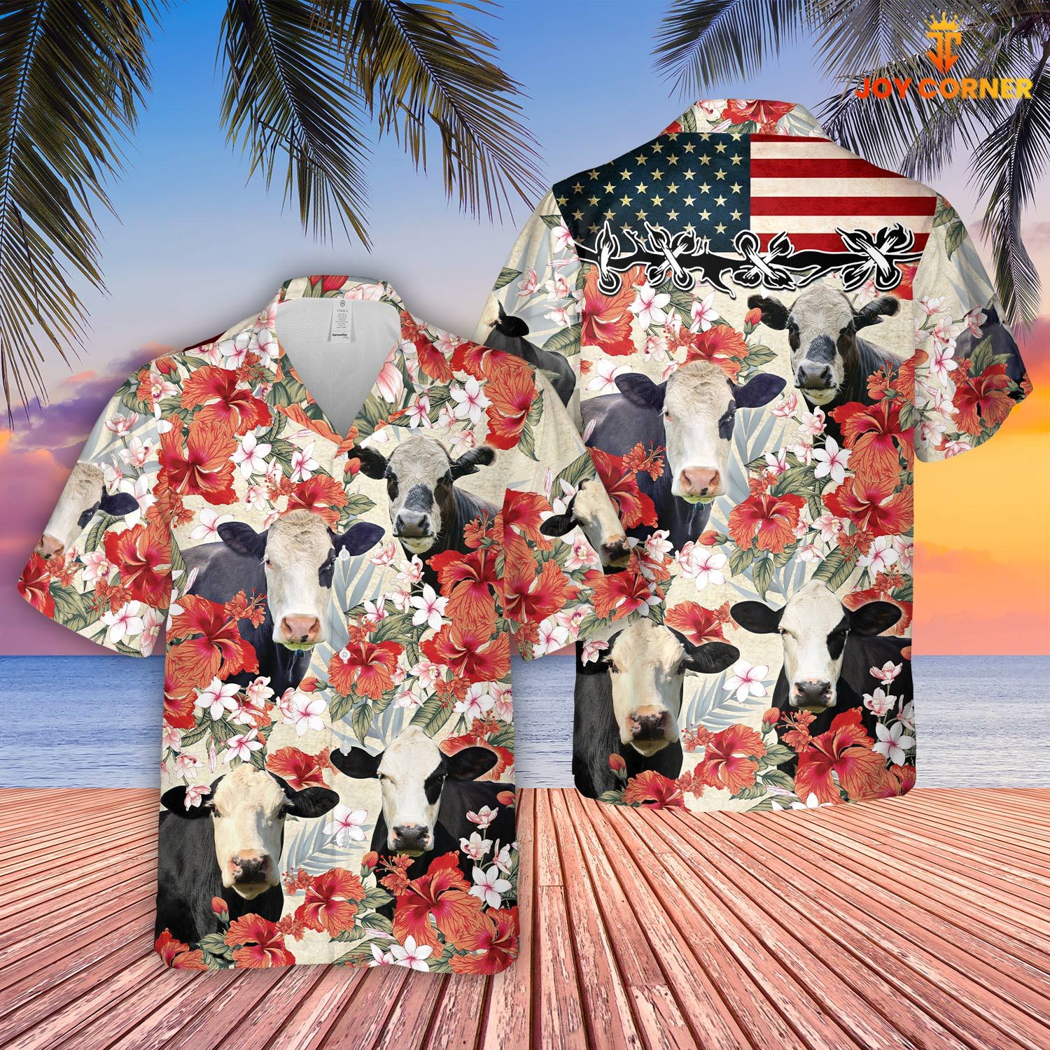 Black Baldy Us Flag Floral Hawaiian Shirt Patriotic Chic Combined