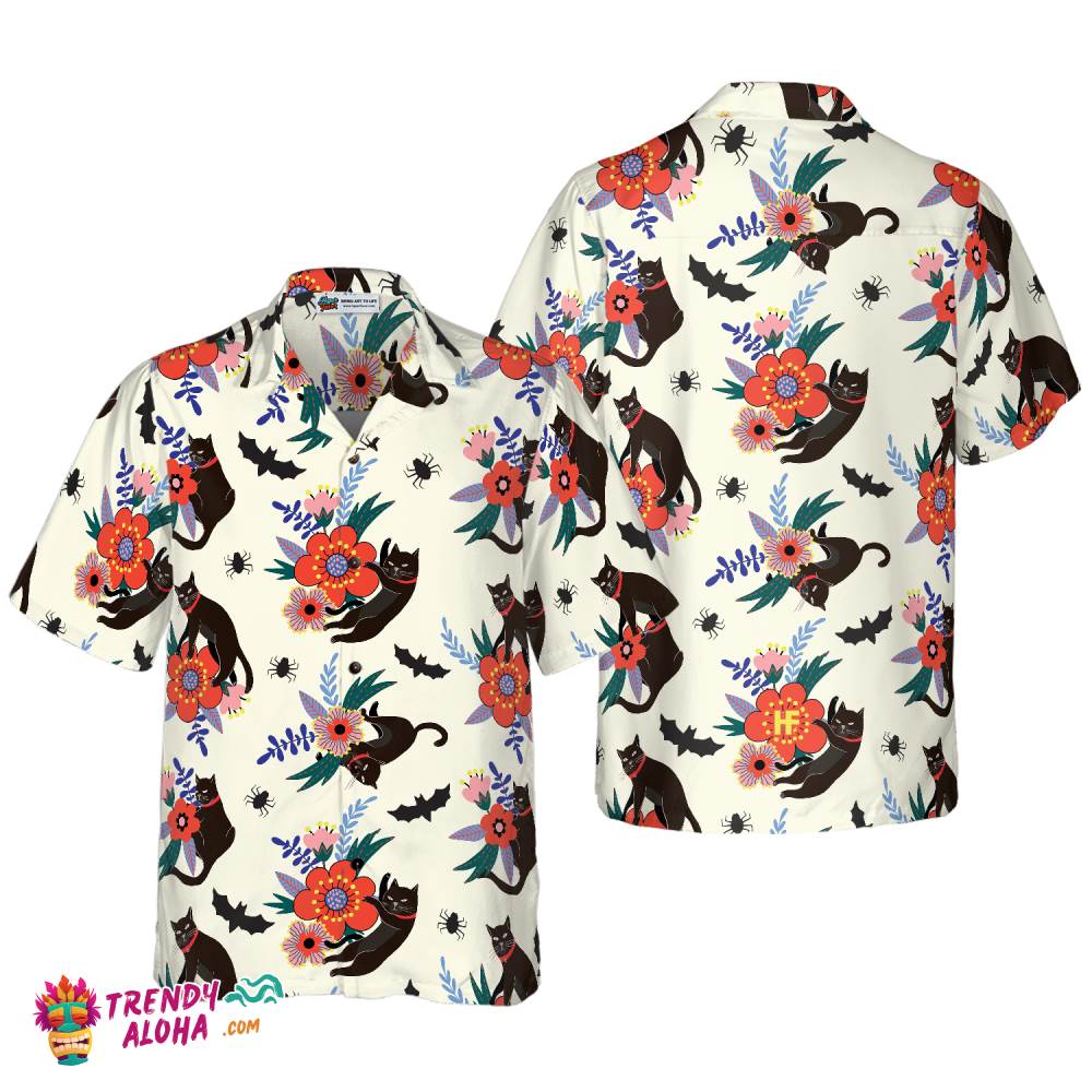 Black Bats And Cats Hawaiian Shirt