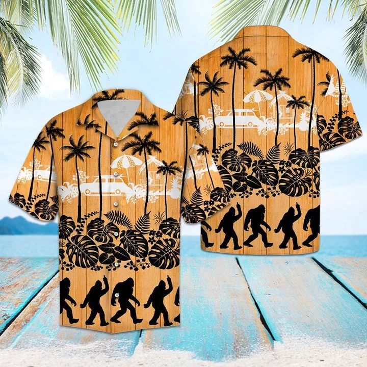 Black Bigfoot And Palm Tree Summer Time Pattern Trendy Hawaiian Shirt