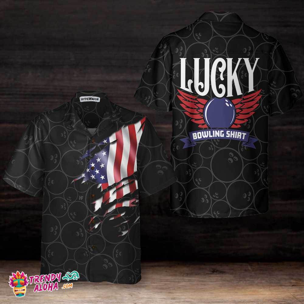 Black Bowling American Flag Pattern Hawaiian Shirt, Bowling Balls Shirt, Best Gift For Bowling Players