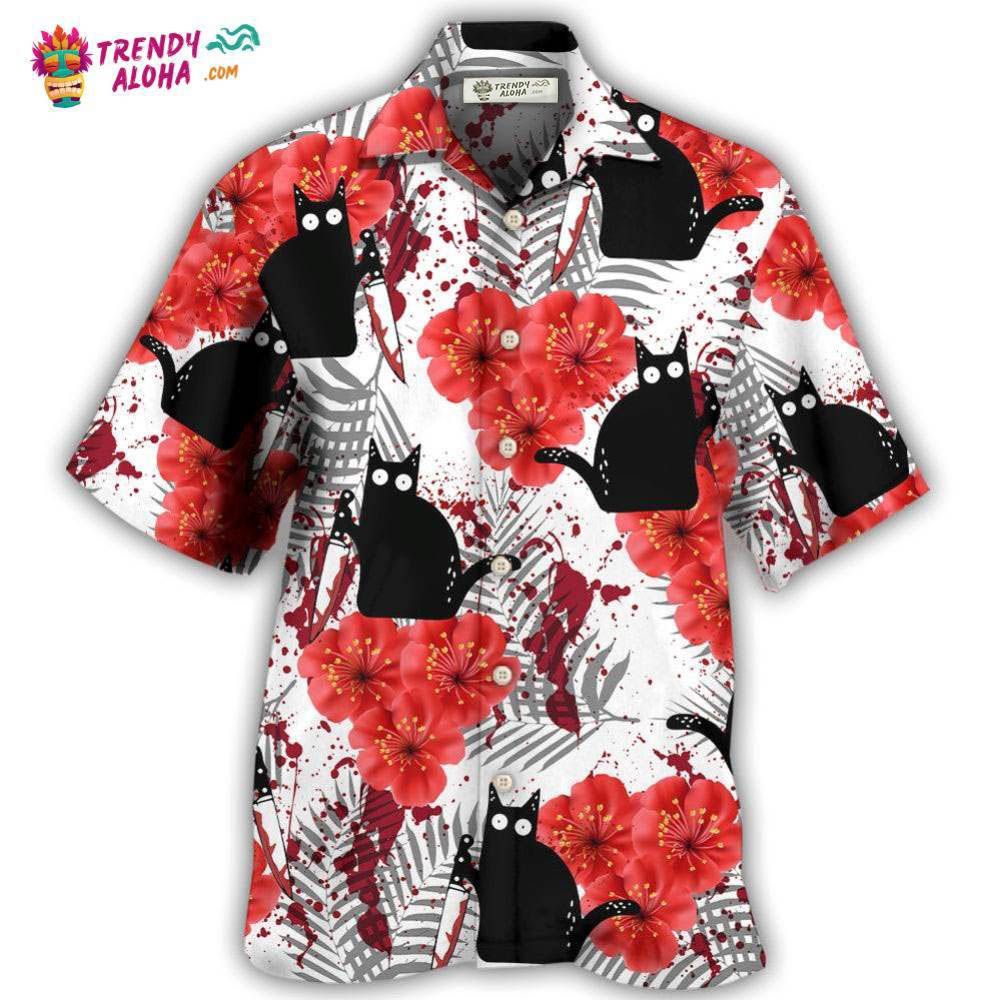 Black Cat Blood Stains Hawaiian Shirt – Trendy Aloha