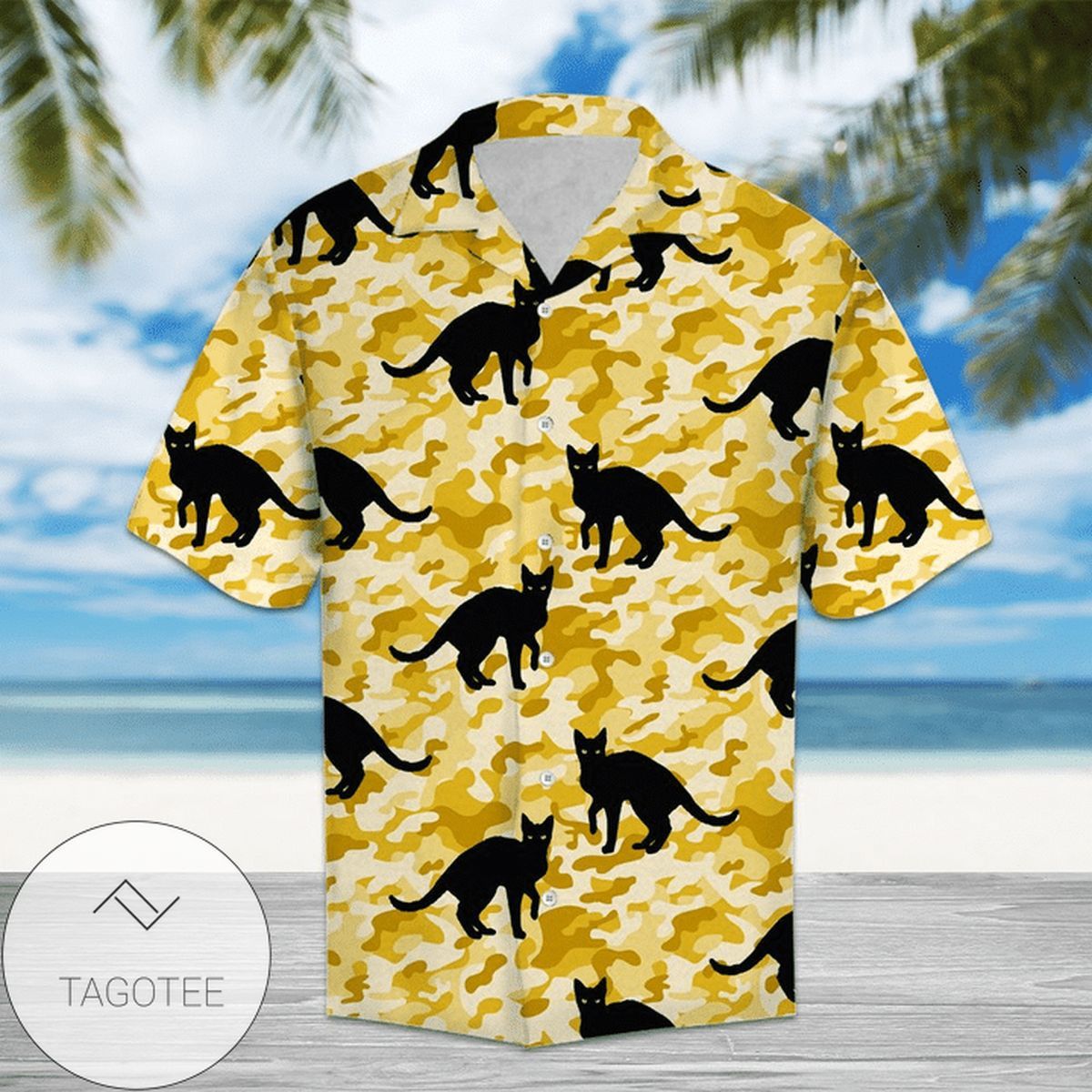 Black Cat Camouflage Design on a Stunning Hawaiian Shirt