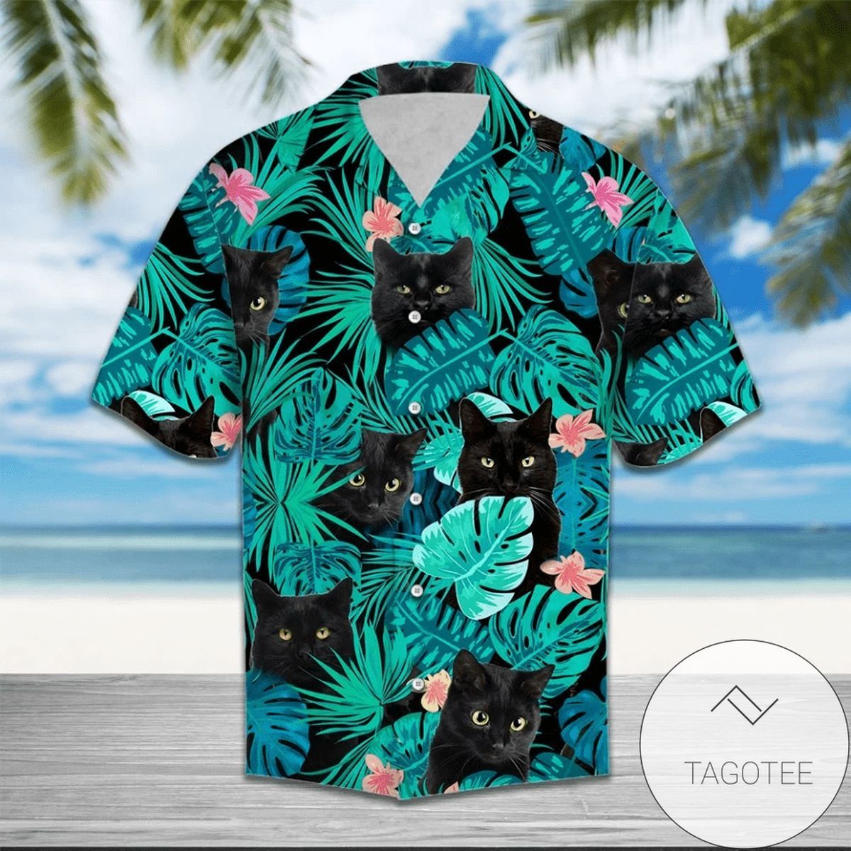 Black Cat Design Exclusive Tropical Elegance Hawaiian Shirt Collection