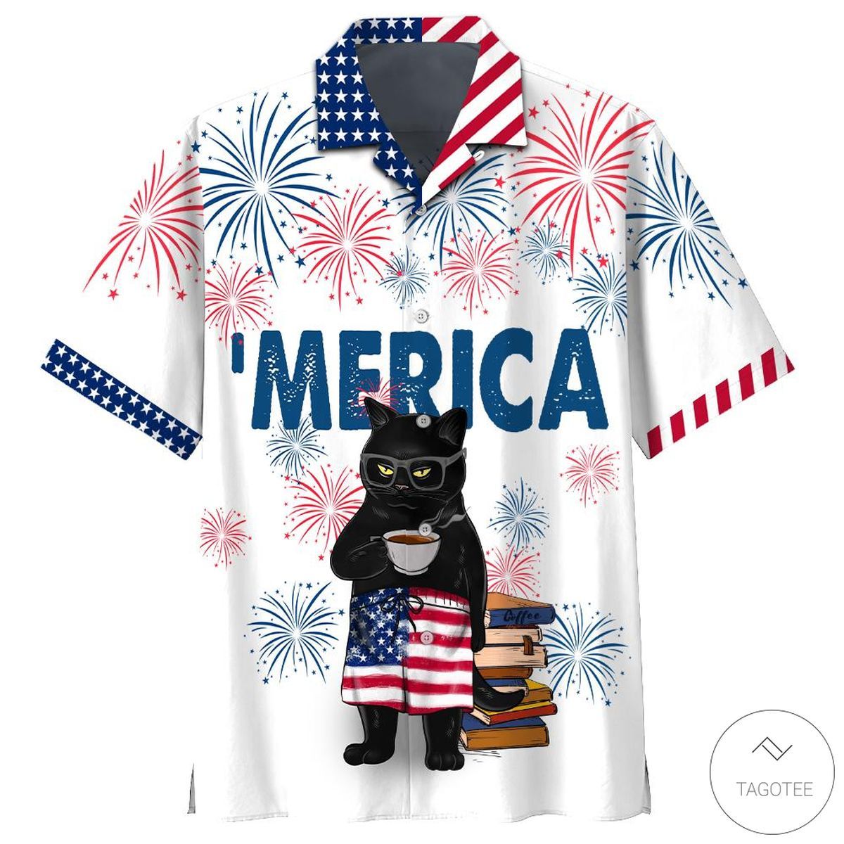 Black Cat Enjoying Coffee Hawaiian Shirt Edition