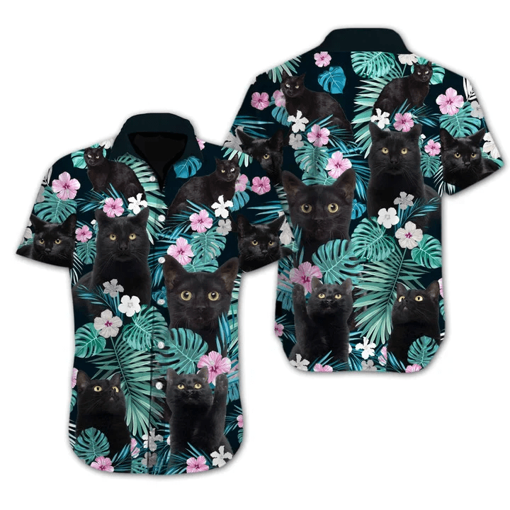 Black Cat Flower Spring Design Trendy Hawaiian Shirt