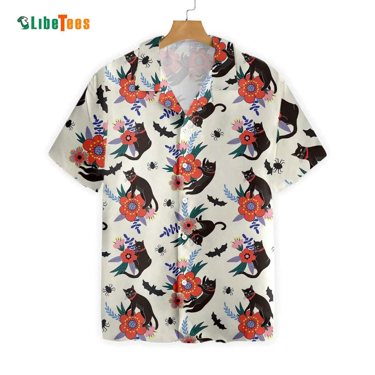 Black Cat Halloween Flower, Vintage Trendy Hawaiian Shirt, Cat Trendy Hawaiian Shirt Perfect Gifts For Your Loved Ones