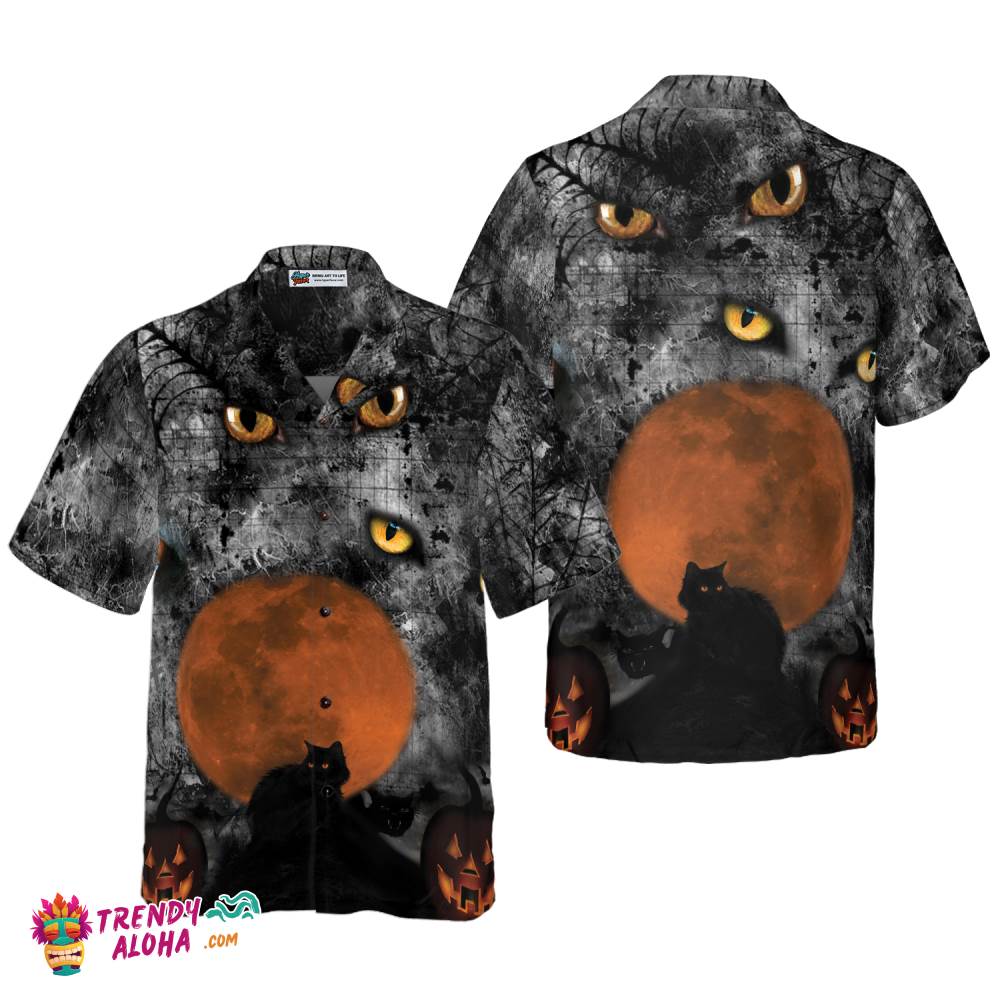 Black Cat Halloween Shirt For Men Hawaiian Shirt
