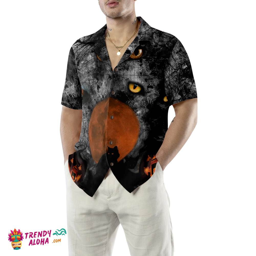 Black Cat Halloween Shirt For Men Hawaiian Shirt