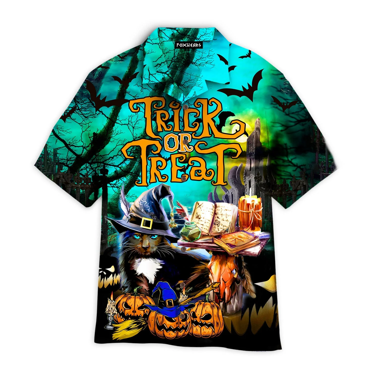 Black Cat Halloween Trick Or Treat Hawaiian Shirt