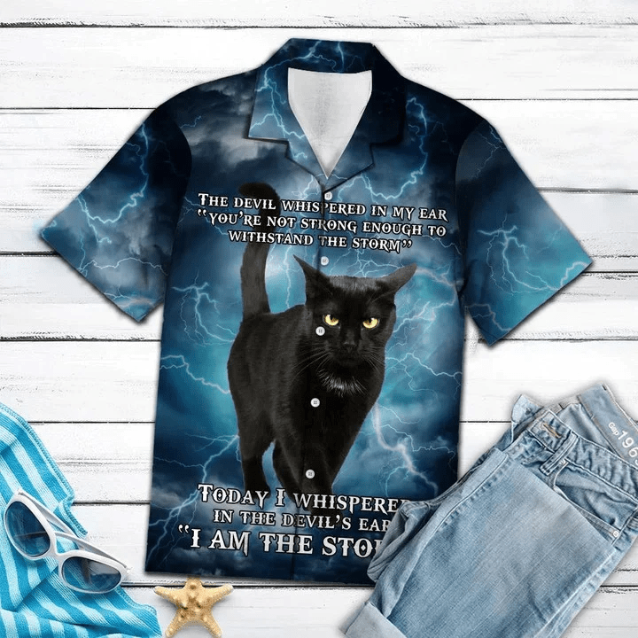 Black Cat I Am The Storm Pattern Trendy Hawaiian Shirt