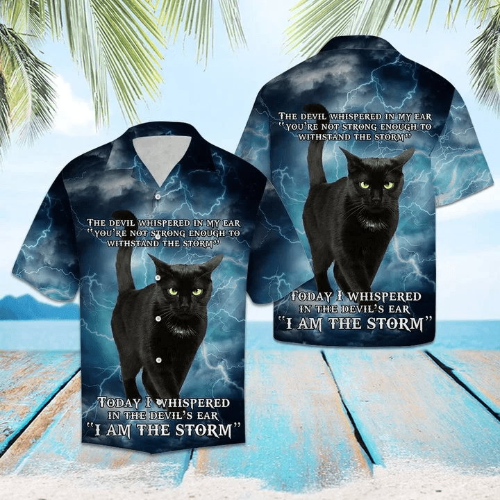 Black Cat I Am The Storm Pattern Trendy Hawaiian Shirt