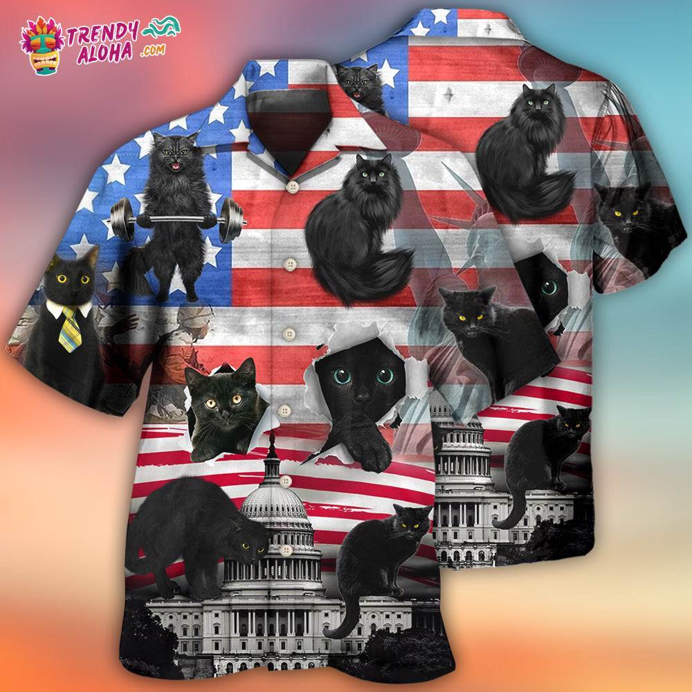 Black Cat Independence Day America Hawaiian Shirt – Trendy Aloha