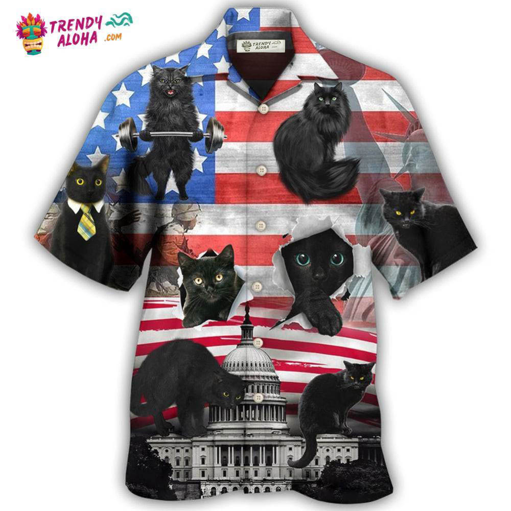 Black Cat Independence Day America Hawaiian Shirt – Trendy Aloha
