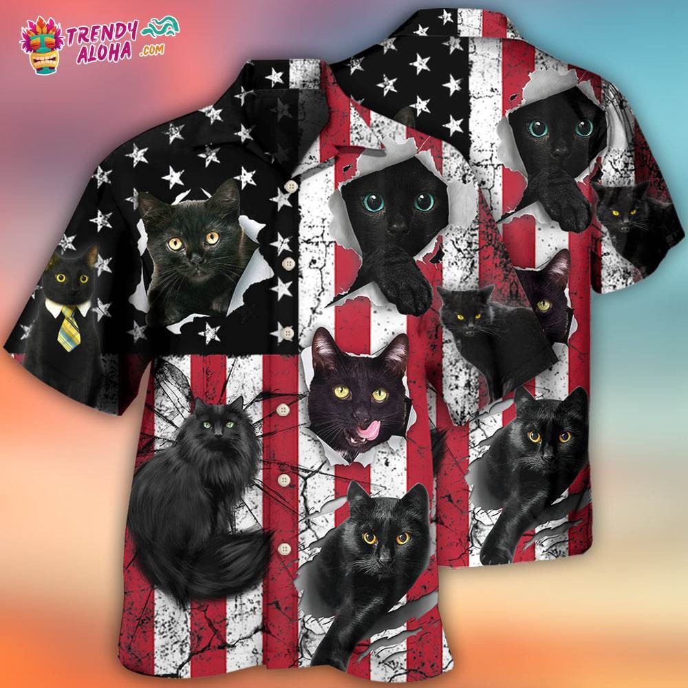 Black Cat Independence Day Hawaiian Shirt – Trendy Aloha