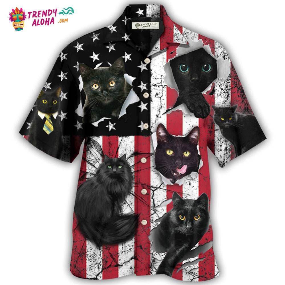 Black Cat Independence Day Hawaiian Shirt – Trendy Aloha