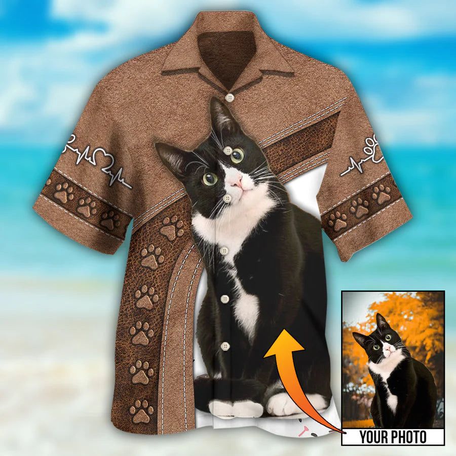 Black Cat Is My Best Friend Custom Photo Hawaiian Shirt