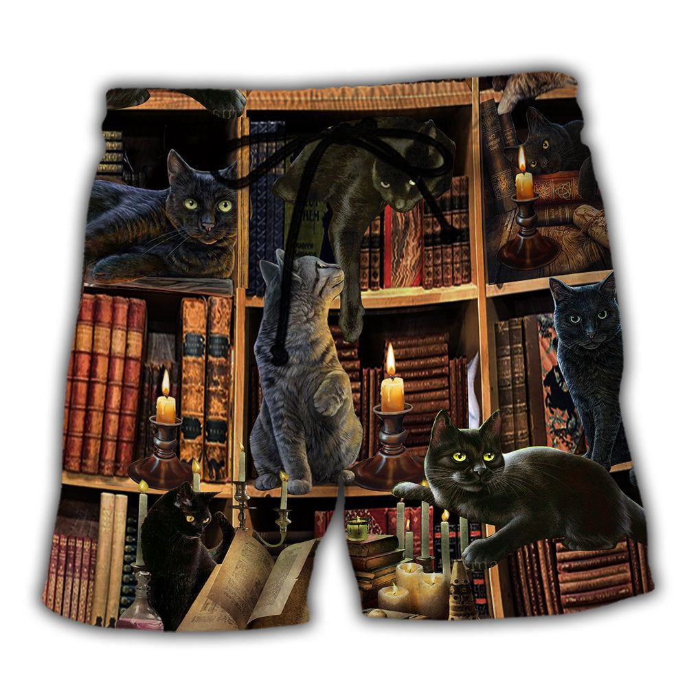 Black Cat Love Book Everytime Trendy Aloha Hawaiian Beach Shorts