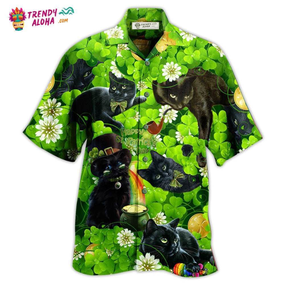 Black Cat Love Green Hawaiian Shirt – Trendy Aloha