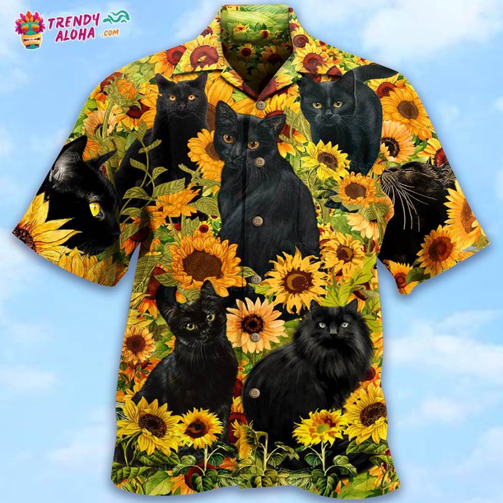 Black Cat Love Sunflower Hawaiian Shirt – Trendy Aloha