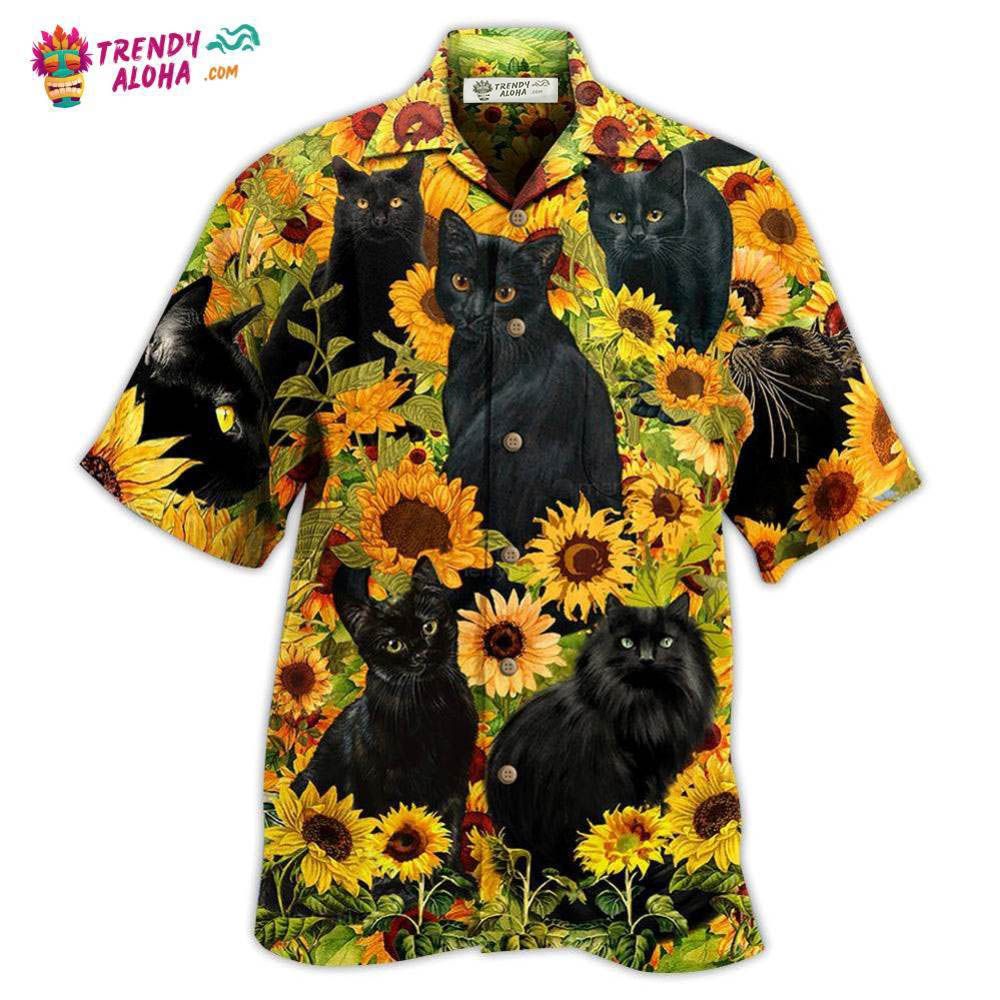 Black Cat Love Sunflower Hawaiian Shirt – Trendy Aloha