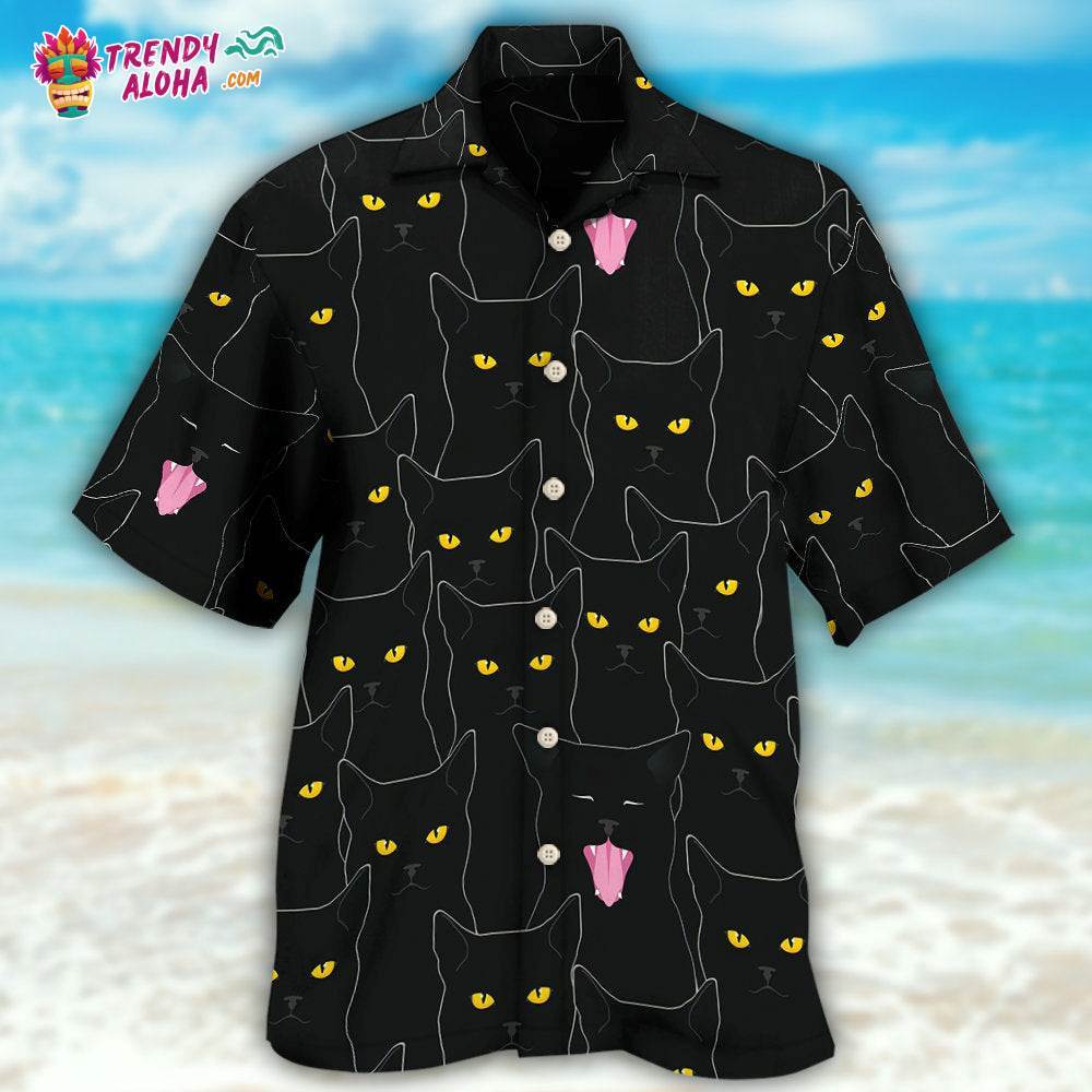 Black Cat Lovely Looking At You Hawaiian Shirt – Trendy Aloha