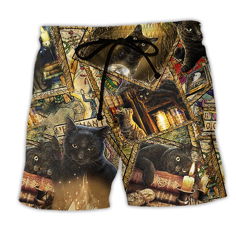 Black Cat Magic Retro Trendy Aloha Hawaiian Beach Shorts