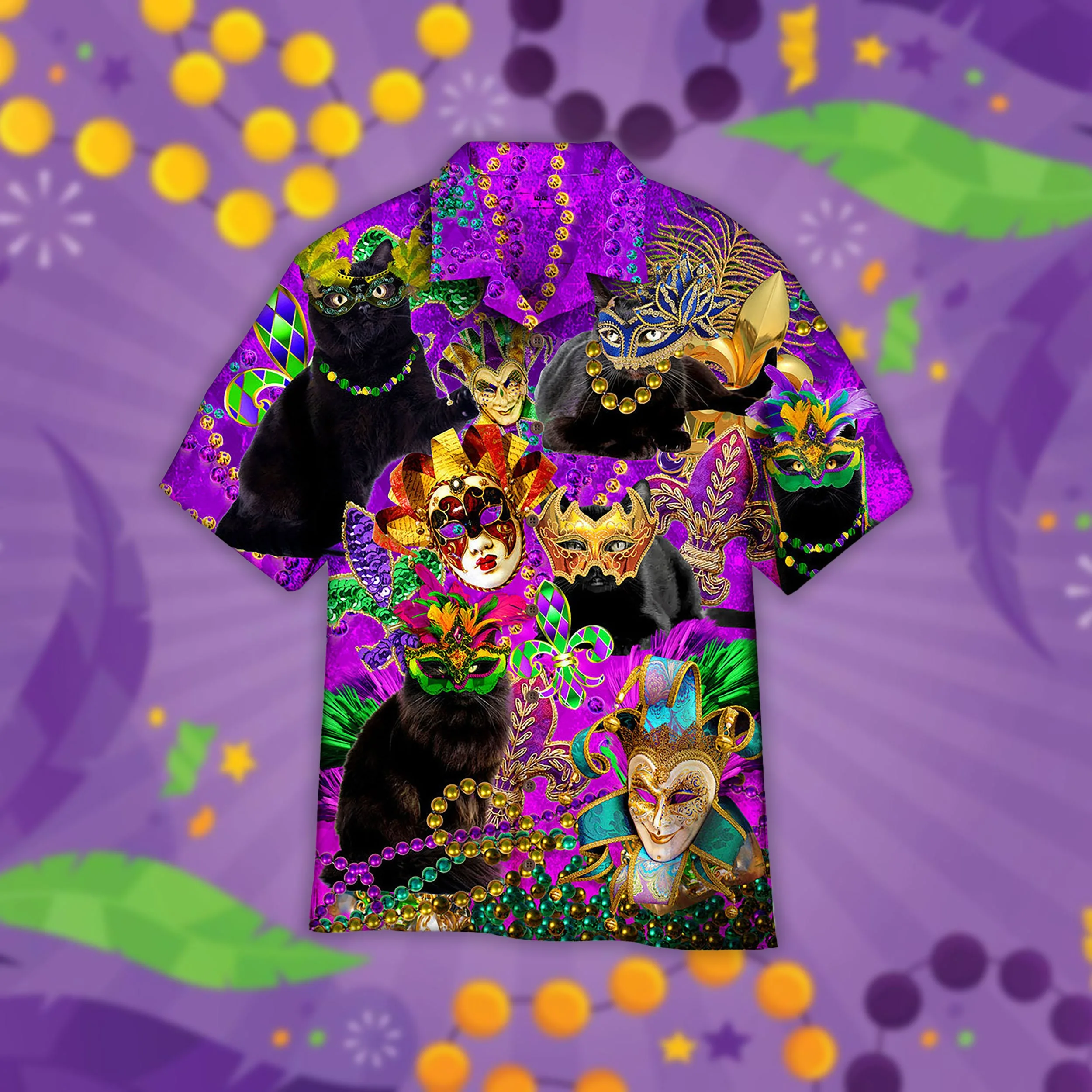 Black Cat Mardi Gras Aloha Trendy Hawaiian Shirt