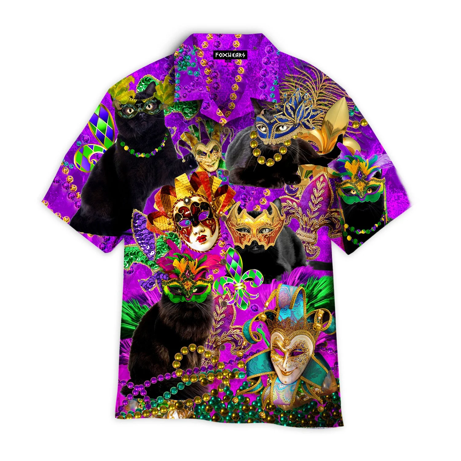 Black Cat Mardi Gras Trendy Hawaiian Shirt Black Cat Mardi Gras Trendy Hawaiian Shirt