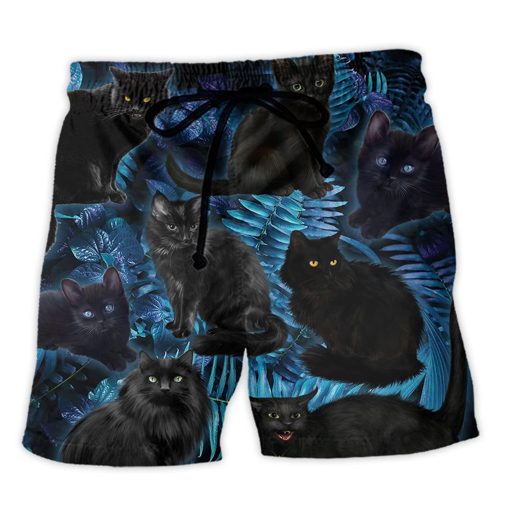 Black Cat Midnight In Jungle Trendy Aloha Hawaiian Beach Shorts Black Cat Midnight In Jungle Trendy Aloha Hawaiian Beach Shorts