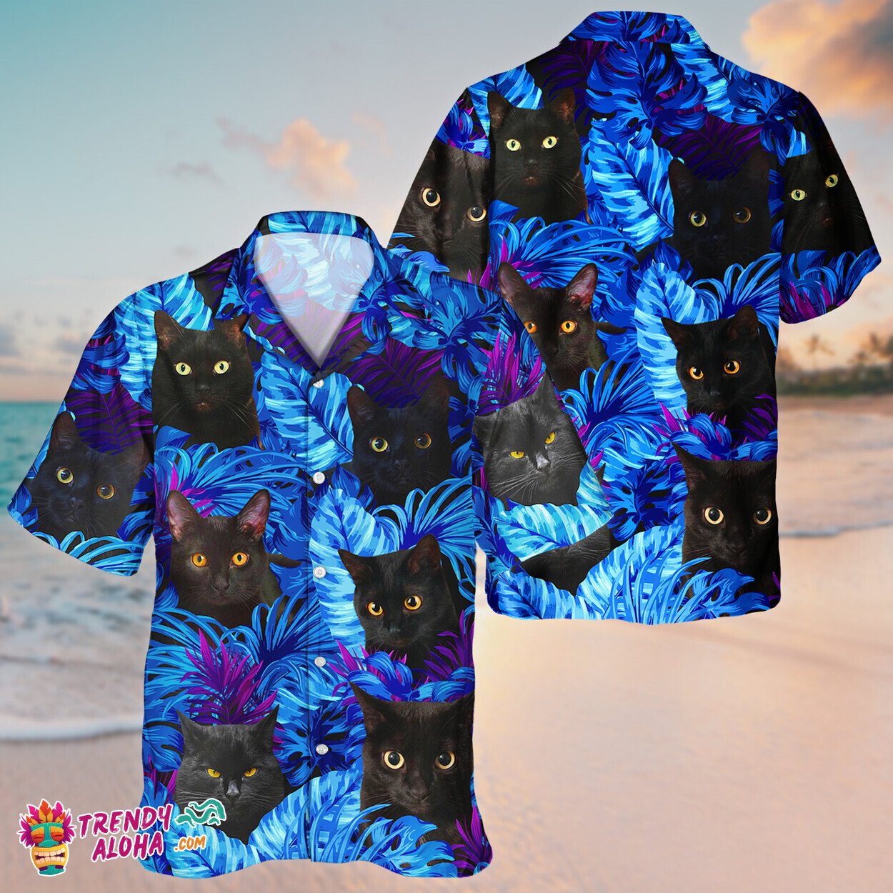 Black Cat Mushroom Enthusiast Unisex Tropical Hawaiian Aloha Shirt